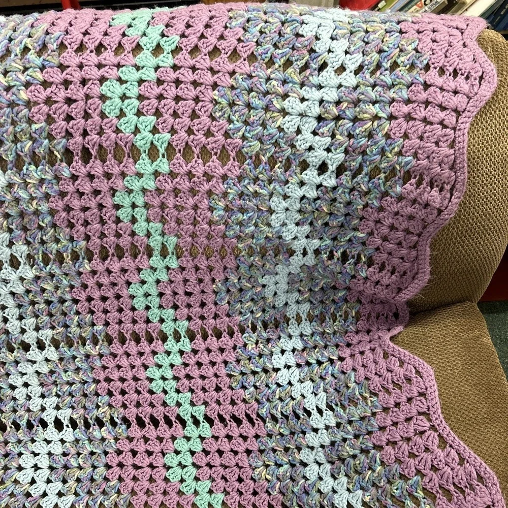 Grannycore Large Crochet Afghan Multi Colored‎ Blanket/Bedspread/Throw 72
